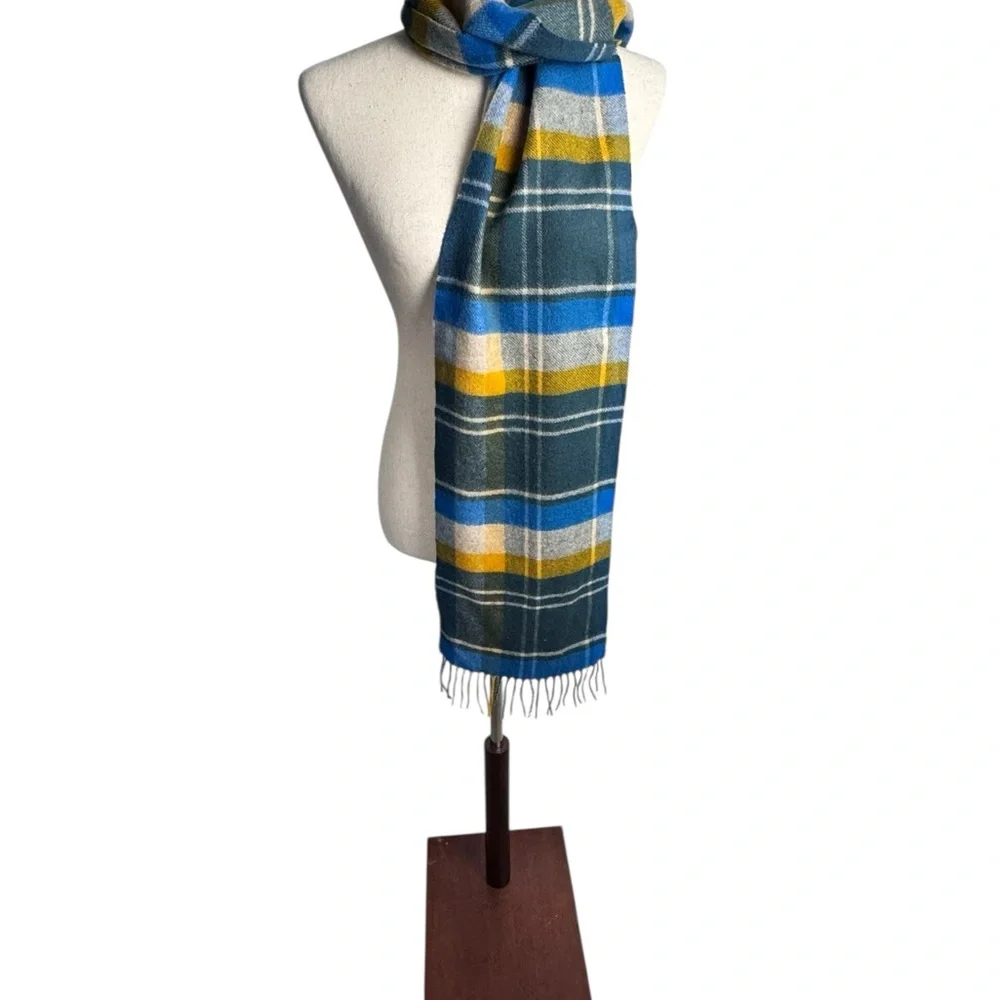 Men’s Scottish tartan Cashmere‎ plaid Blue and Gray Scarf